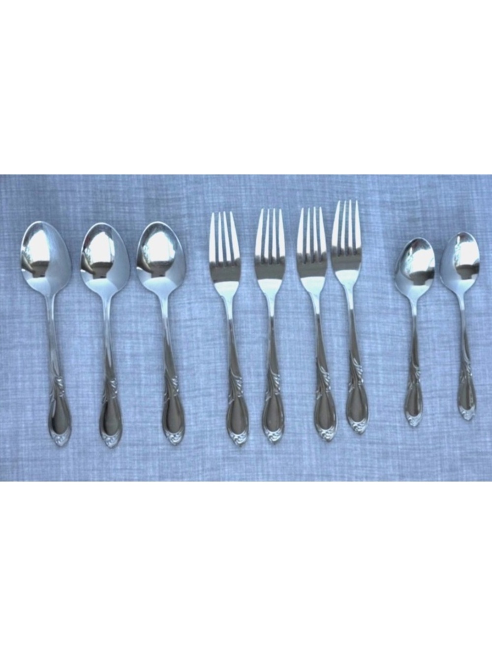 Retroneu STEPHANIE (9pc Lot) Fork Spoon Teaspoon Stainless Glossy 18/8 Scroll